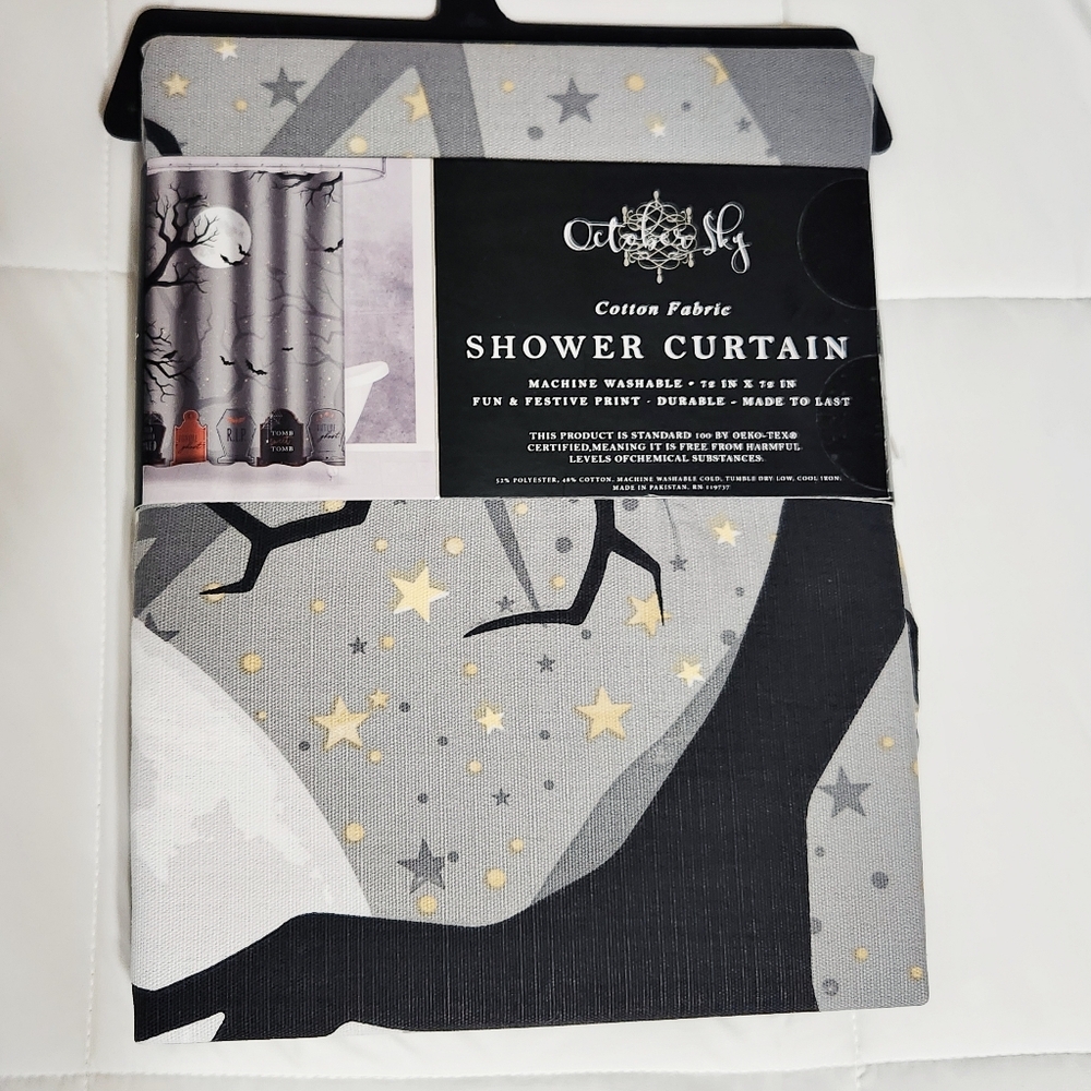 NWT Halloween Spooky Graveyard Scene Shower Curtain Halloween Decor
